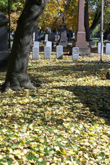 The G.A.R. Monument erected in 1872 and surrounded by the graves of 22 Civil War soldiers.