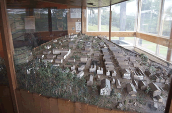 A scale model of Pithole City when it was at its peak. There were 54 hotels where the transient residents who worked the wells could stay.